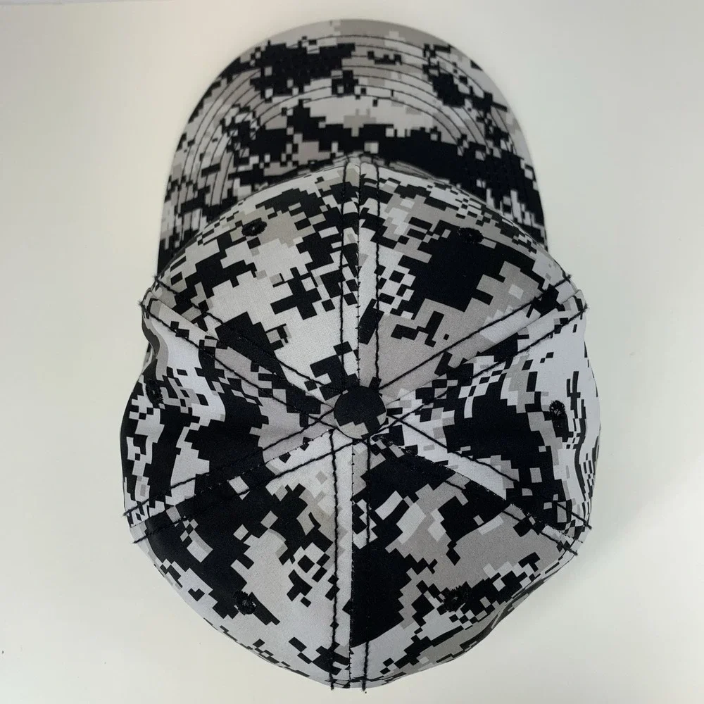 Blank Digital Camo Hat Black Gray Headgear Med Fitted 7 1/8 - 7 3/8 Baseball Cap